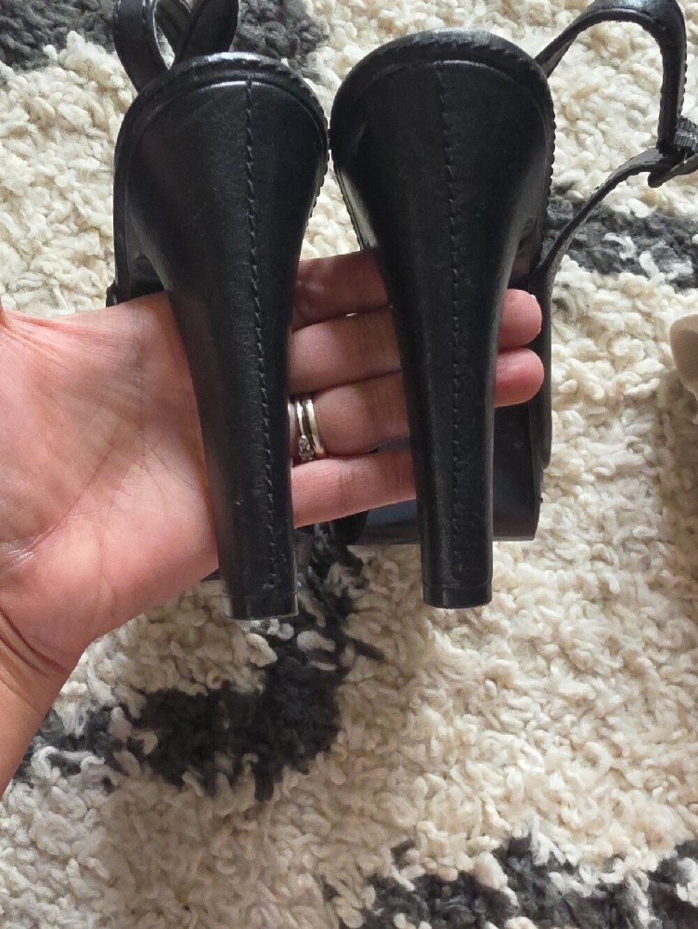 Lauren Ralph Lauren Black Leather Peep-Toe Slingback Heels - Picture 5 of 8